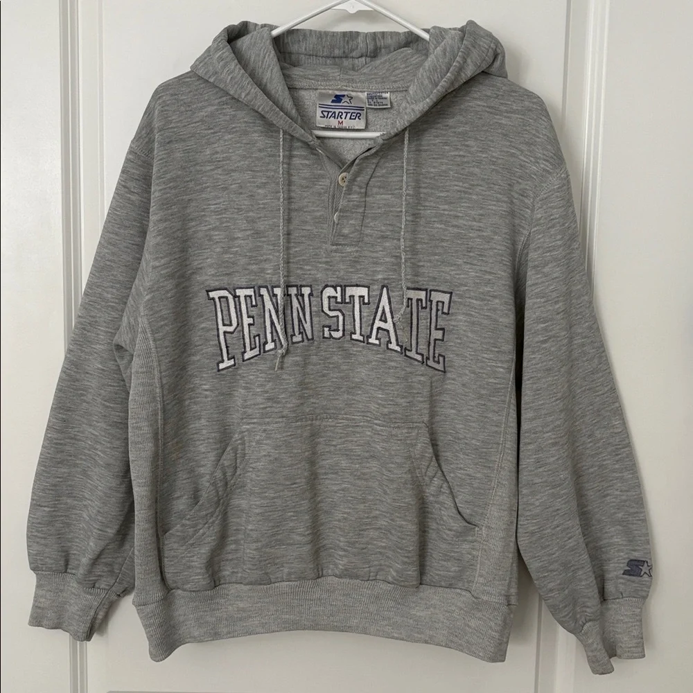 Vintage 90s Starter Penn State Embroidered Hoodie Sweatshirt Grey size Medium